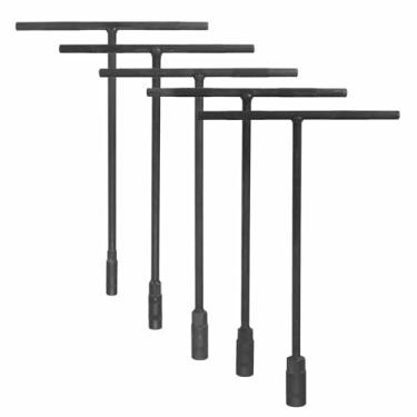 Imagem de HARFINGTON 5 peças soquete de chave em T 8/10/12/13/14 mm soquete de chave inglesa métrica de aço de alto carbono de 6 pontos com longo alcance para reparo de motocicletas e bicicletas, cinza-preto