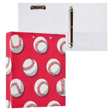 Imagem de Pasta de arquivo de fichário vermelho de beisebol redonda com 3 anéis para material de escritório, 1 pacote