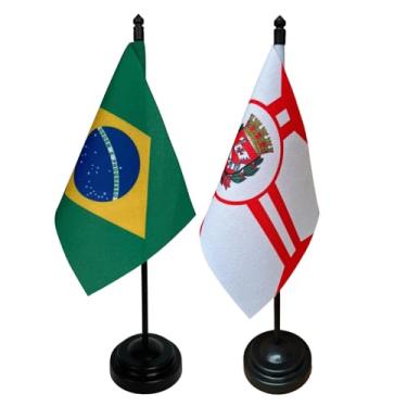 Imagem de Kit Bandeira de Mesa do Brasil e São Paulo, 26cm Altura, 18x11cm, Tecido Oxford, Base Plástica, Decoração para Escritório e Eventos