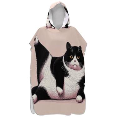 Imagem de Joisal Poncho de surfe para adultos trocador de roupa de praia com capuz toalha de banho plus size fofo gato preto branco ponchos adultos para mulheres