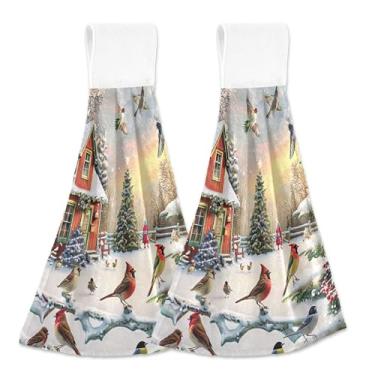 Imagem de Toalhas de cozinha suspensas de outono para cabana de Natal conjunto de 2 toalhas de banheiro macias e absorventes, toalhas fofas personalizadas para decoração de cozinha 45 x 35 cm