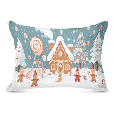 Imagem de Capa de almofada queen de Natal Gingerbread House 50 x 101 cm, capa de almofada com zíper para cama, sofá, casa