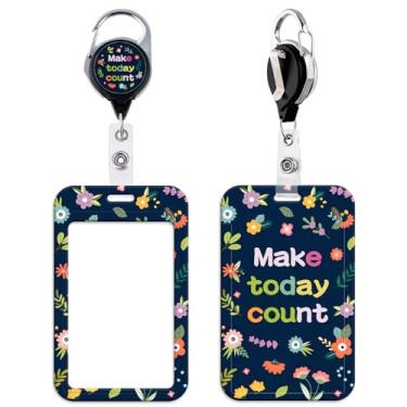 Imagem de Porta-crachá de identificação com citação de flores fofas, retrátil, carretel com suporte de identidade, clipe para chaves e crachás de identificação para crianças, mulheres, professoras, meninas