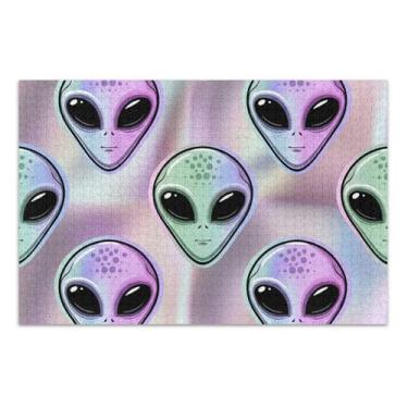 Imagem de Quebra-cabeças Jigsaw 1000 peças para adultos desenho animado alienígena olhos pretos presentes pastel para jogo de elefante branco divertido cenário de quebra-cabeça rígido arte floral, 75 x 40