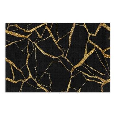 Imagem de Quebra-cabeça de mármore preto dourado 500 peças para presentes de festa de elefante branco adulto quebra-cabeça duro para adultos arte brinquedo pintura, 51 x 35 centímetros