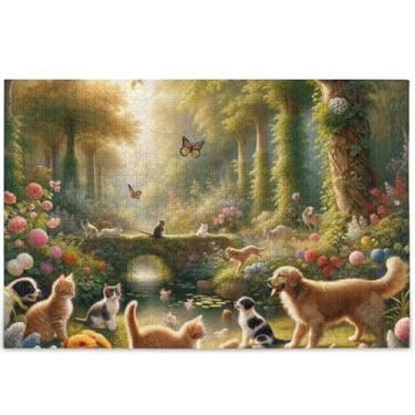 Imagem de Quebra-cabeças florais personalizados para cães e gatos primavera 500 peças adultos arte de flor animal legal Prime quebra-cabeças engraçados presentes tecnológicos de jogos, 52 cm x 37,8 cm