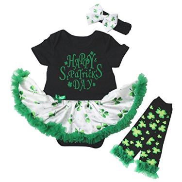 Imagem de Petitebella Body branco Happy St Patrick's Day para bebês meninas tutu verde 0 a 3 meses preto e branco trevos