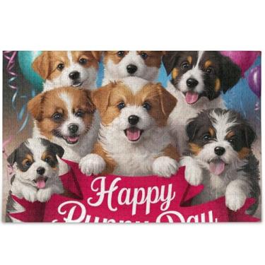 Imagem de Quebra-cabeça de cachorrinho feliz personalizado cachorro fofo adulto 500 peças arte animal quebra-cabeça paisagem quebra-cabeça engraçado presentes de jogo de quebra-cabeça, 52 cm x 37,8 cm