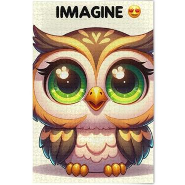 Imagem de Quebra-cabeça de coruja de desenho fofo personalizado 1000 peças para adultos presentes engraçados de tecnologia de jogos, quebra-cabeças difíceis, impressão de arte animal, 75 x 50 cm