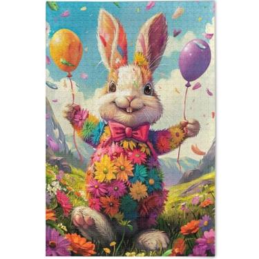 Imagem de Quebra-cabeça colorido coelho da Páscoa fofo 1000 peças para adultos elefante branco arte quebra-cabeça rígido família brinquedo artístico, 75 cm x 50 cm