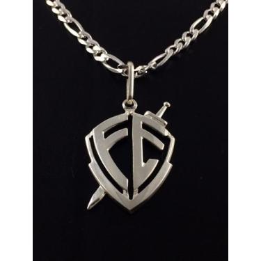 Imagem de Cordão Corrente 70 cm Prata Legitima 925 Pingente Escudo Fé - Lojas La
