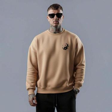 Imagem de Blusa moletom gola careca em algodão Yinyang Streetwear Moda retrô Vintage Arte Estilo-Unissex