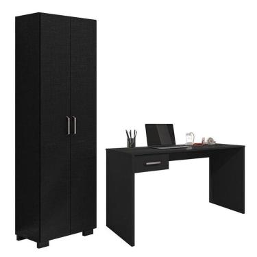 Imagem de Mesa Para Computador Gávea Com Gaveta E Livreiro Office Com Portas Grandes Preto Trama - Móveis Leão