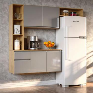 Imagem de Armário De Cozinha Completo Balcão Suspenso Mel 163cm Com 5 Portas E 1