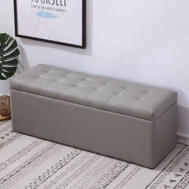 Imagem de Banco de entrada moderno com armazenamento com almofada, banco para quarto na extremidade da cama, banco de armazenamento de sala de estar, banco para entrada da porta da frente, banco de sapatos com