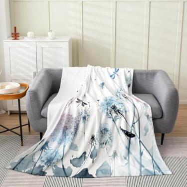 Imagem de Cobertor de dente-de-leão de libélula para crianças, meninas, solteiro, 152 x 203 cm, cobertor de lã floral para animais selvagens, réptil, casa de fazenda, cobertor felpudo quente e botânico de