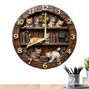 Imagem de Parede de relógio, ferramenta de com tema de gato de de 30 cm - relógio de animal | para casa, sala de estar, quarto, casa de fazenda, bar, escritório, biblioteca, sala de estudo