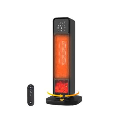 Imagem de Aquecedor de ambiente interno, soprador de ar quente elétrico de 1500 W com chama 3D e oscilação de 70° aquecedor de cerâmica interno portátil para quarto e escritório