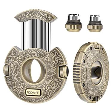 Imagem de Scotte Cortador de charutos de aço inoxidável guilhotina lâmina afiada corte V cortador de charutos cortador de charutos embutido furador de charuto (ouro)