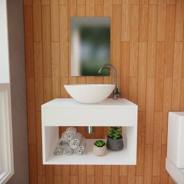 Imagem de Gabinete Armário para Banheiro 50cm com Cuba Acrílico Lavabo Suspenso Branco