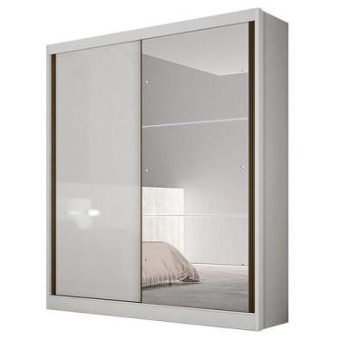 Imagem de Guarda Roupa Solteiro Dante 2 Portas Neve com Nicho e Espelho  Novo Ho