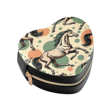 Imagem de Burbuja Caixa de joias em forma de coração de cavalos de corrida, mini estojo de joias de viagem para mulheres e meninas, estojo portátil organizador de armazenamento para brincos, anéis, colares e