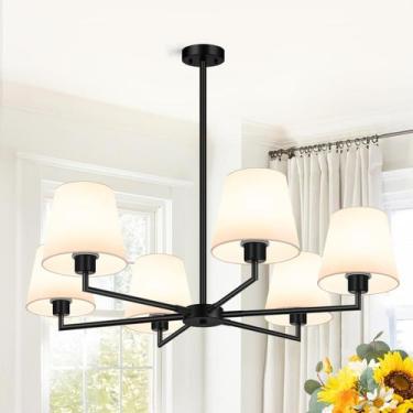 Imagem de Luminária de Sala de Jantar Lynnoland 91cm Preta 6 Lâmpadas