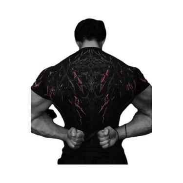 Imagem de Camiseta Masculina Gótica Escura Com Arte Abstrata, Estampa De Monstro