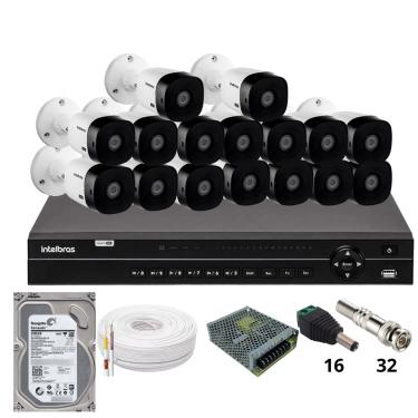 Imagem de Kit 16 Câmeras Intelbras 1220b Full Hd Dvr Intelbras Mhdx 1232 Hd 3tb