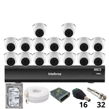 Imagem de Kit 16 Câmeras Intelbras 1220 D Mic 1080p Com Microfone Dvr Intelbras Imhdx 3132 Inteligência Artificial Hd 3tb