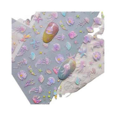 Imagem de Adesivos Coloridos De Água-Viva E Estrela-do-Mar Para Unhas, Bolhas Ar