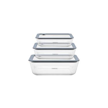 Imagem de Jogo de Potes de Vidro Tramontina Vittra Retangulares com Tampa Hermética de Silicone