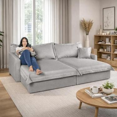 Imagem de Sofá Bali Living Retrátil com Almofadas Soltas 2,20 em Linho Cor: Marr