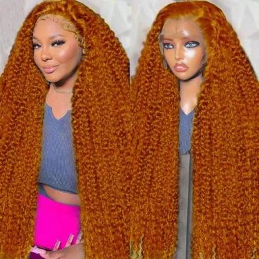 Imagem de Peruca frontal de renda Nsvnsv Ginger Orange Human Hair 80cm 180%
