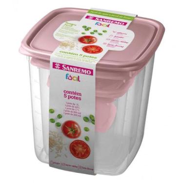 Imagem de Conjunto de Potes Porta Mantimentos 5 Peças Rosa - Sanremo