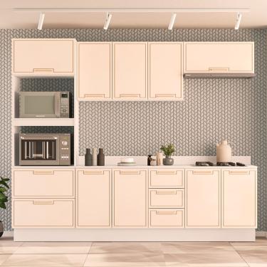Imagem de Cozinha Modulada 5 Peças com Tampo e Rodapé Amara Politorno - Branco/Creme