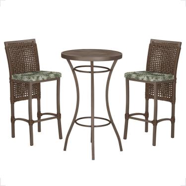 Imagem de Mesa Bistrô 2 Banquetas Roma Corda Náutica Estofado 5 Trama Marrom