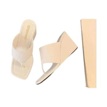 Imagem de Chinelo Feminino Coreano Com Salto Anabela Fino E Dedo Aberto  Sandáli