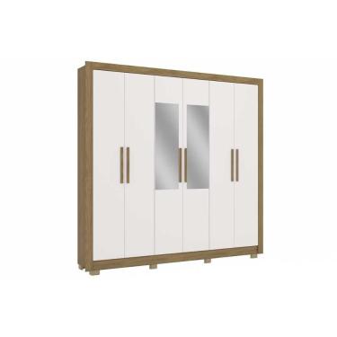 Imagem de Guarda Roupa Casal CB01M569 6 Portas de Bater 2 Gavetas MDF com Espelho Branco Kappesberg