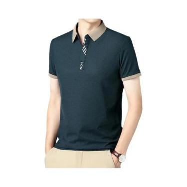 Imagem de Camisa polo masculina de manga curta casual de cor sólida verão confor