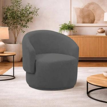 Imagem de Poltrona Decorativa Sala de Estar Recepção Jasmine Linho Cinza Escuro