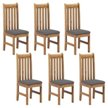 Imagem de Kit 6 Cadeiras Madeira Maciça com Assento Estofado Bielefeld Nogueira/Cinza