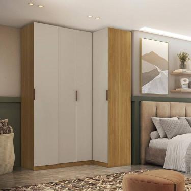 Imagem de Guarda Roupa Canto Reto 4 Portas 100% Mdf Altezza Clean Freijó/Off White