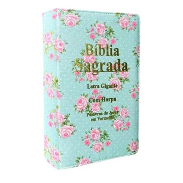 Imagem de Biblia Sagrada Letras Confortáveis Luxo em Couro Floral Verde Mulher T