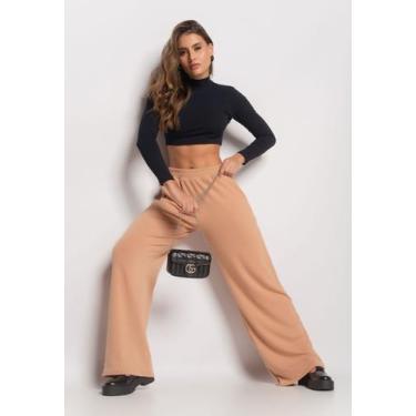 Imagem de Calça Wide Leg Com Bolso Moletinho Bege Salvatore, Branco, M