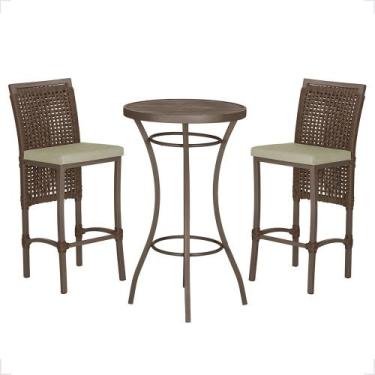 Imagem de Mesa Bistrô e 2 Banquetas Roma Marrom Corda Náutica Estofado 7 Trama O