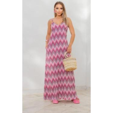 Imagem de Vestido Longo De Alcinha Estampado Feminino Revanche, Rosa, P