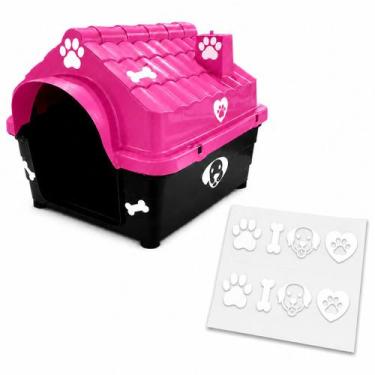 Imagem de Casa Casinha Pet Grande N5 Rosa + Adesivos Decorável Pet - MecPet