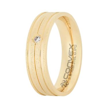Imagem de Aliança Aço Théa 6mm Gold IPG com GTR e Zircônia Swarovski