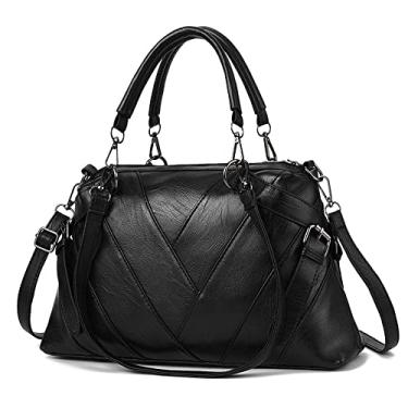 Imagem de Bolsas grandes e bolsa para mulheres bolsa transversal de couro acolchoado moda alça superior bolsa de ombro bolsas, Preto
